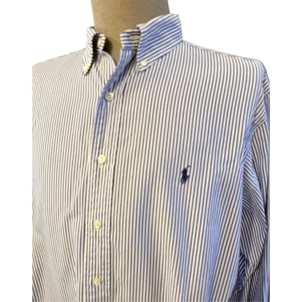 Ralph Lauren Classic Fit Stripe Button Down Shirt Sz. 17.5 Navy/White
